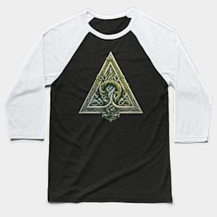 Norse Mythology Symbol Triangle Floral Wooden Baseball T-Shirt